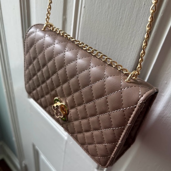 Handbags - Taupe Cross Body Bag with Gold Chain Strap
